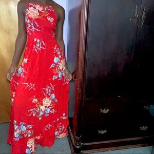 Band of gypsies red floral maxi dress XS
